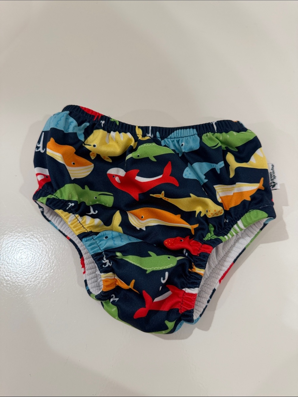 Kids Swim Diaper Cover with Colorful Sea Creatures - Navy